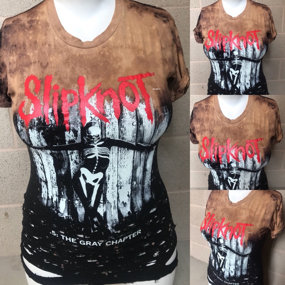 Slipknot trashed rock band tee.